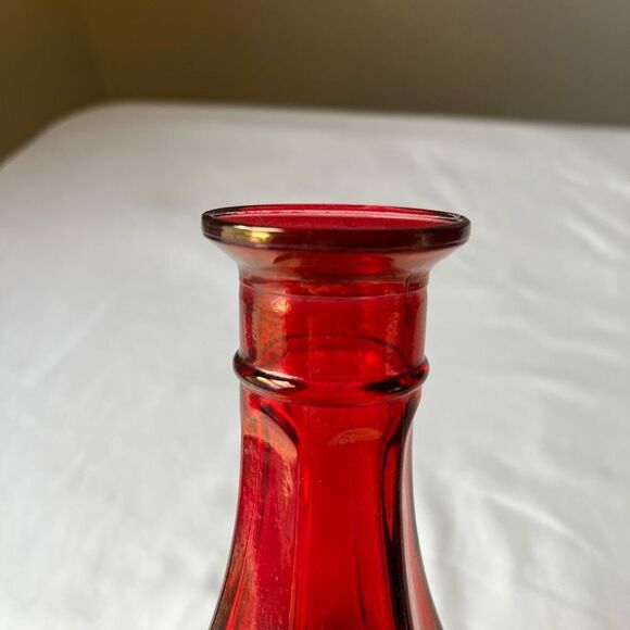 Vintage Ruby Red Diamond Point Glass Decanter with Stopper 12" Barware - Picture 9 of 12
